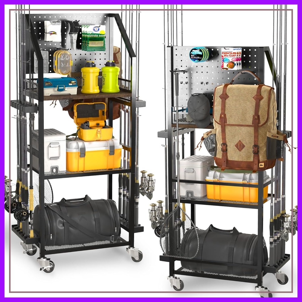 Fishing Hook - 3-Tier Rolling Fishing Rod Rack with